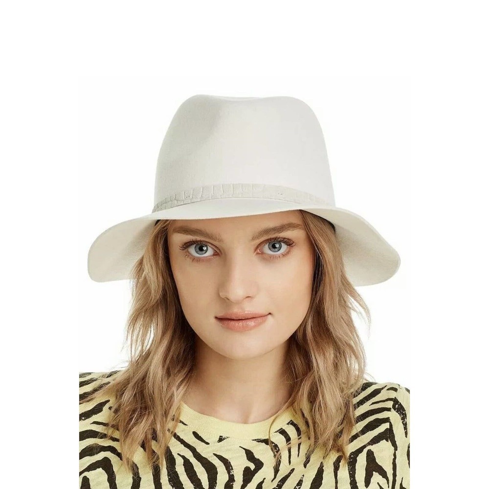 Rag & Bone Floppy Brim Fedora Wool Hat White /Croc Embossed Band - Medium